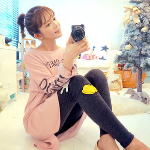 2015韩国pink秋季新品卡通唐老鸭睡衣套装家居服秋款纯棉女长袖