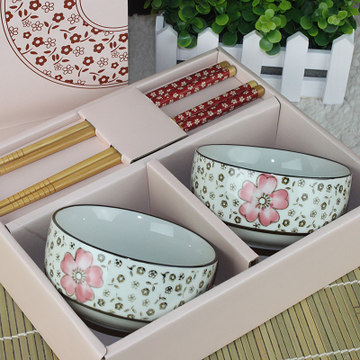 元旦节陶瓷碗筷餐具 高档韩式瓷器餐具 情侣竹筷子碗礼盒套装礼品