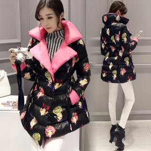 棉衣女2015冬季韩版新款加厚显瘦棉服中长款翻领羽绒棉袄外套女