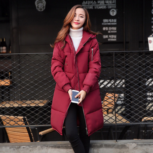 2016春季新款连帽羽绒服韩版女士超长款H型加厚大码保暖风衣外套