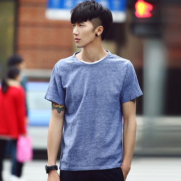 夏季复古男士短袖T恤新款韩版修身圆领潮流男装半袖打底衫上衣服