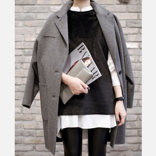 [蘑菇家-独立品牌]独家质感 廓型 灰色呢子大衣