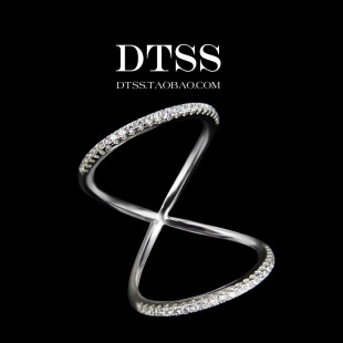 DTSS时尚韩版双层满钻夸张925纯银戒指女 仿真钻排钻食指宽指环
