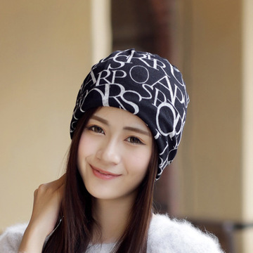 秋冬帽子女韩版针织毛线睡帽羊毛帽堆堆头巾帽两用帽围脖套
