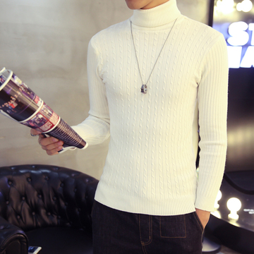 高领毛衣男韩版修身潮2015冬季针织衫男士加厚紧身显瘦高翻领毛衣