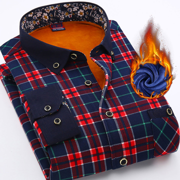 冬季男士保暖衬衫加绒加厚 长袖格子布修身衬衣商务休闲2015新款