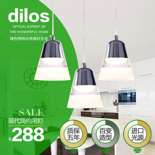 迪洛斯 现代简约中式乡村LED餐吊灯3头长方形亚克力温馨餐厅灯具