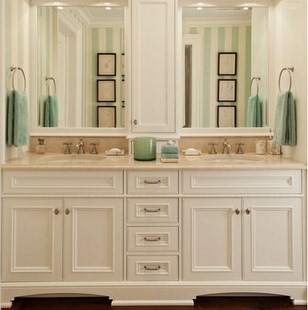 美式落地浴室柜组合欧式橡木实木立式柜大理石双盆洗手洗脸卫浴柜