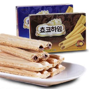 可拉奥Crown榛子奶油巧克力蛋卷47g 韩国进口可瑞安威化饼干
