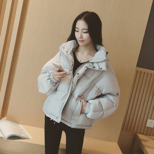 2015韩国冬季新款蝙蝠袖棉袄加厚女装连帽棉衣外套宽松短款面包服