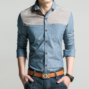 2015新款冬男士长袖衬衫加绒纯棉修身型韩版商务青年尖领衬衣保暖