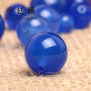 巴西 天然蓝玛瑙半成品散珠子 深蓝色圆珠DIY串珠水晶配件材料