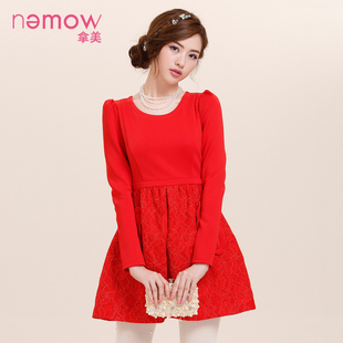 Nemow/拿美南梦2015冬装新款专柜款蕾丝复合拼接连衣裙A5K361
