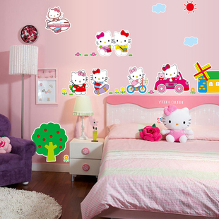 hello kitty蝴蝶结墙贴凯蒂猫可爱儿童卧室电视床头背景贴纸墙纸