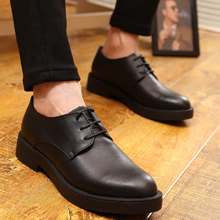男正装皮鞋系带内增高商务男鞋韩版厚底鞋黑色37码鞋加绒保暖皮鞋