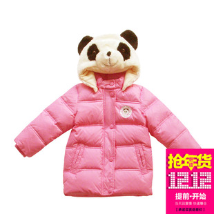 特价清冬装男童女童帕娃斯特可爱熊猫头中长款保暖羽绒服宝宝外套