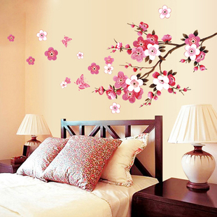 墙纸墙面自粘墙贴墙壁可移除中式花卉墙贴蝶恋桃花贴纸墙上贴画大