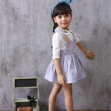 童装2016春装新款韩版女童背带裙儿童连衣裙纯棉卡通小兔子吊带裙