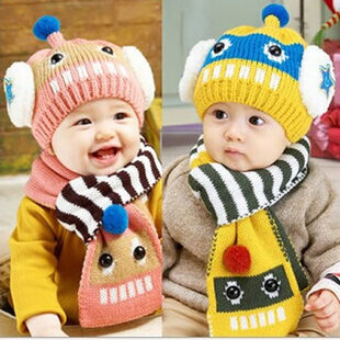 儿童毛线帽子秋冬季1-2岁套头护耳小孩帽3-6个月宝宝韩版男女童帽