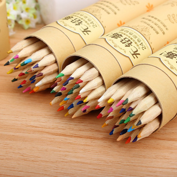 小树苗12色24色桶装彩色铅笔 HB 创意木质学生奖品批发
