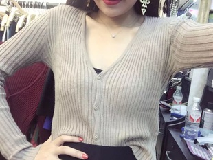 2015秋冬新款羊绒开衫短款纯羊绒衫羊毛衫针织毛衣外套V领韩版