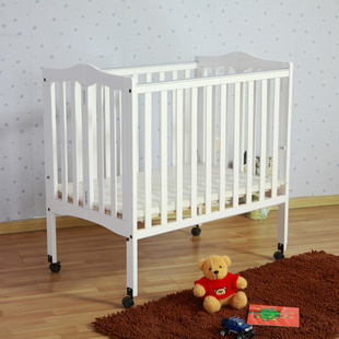 婴儿床 实木无味宝宝BB床 白色出口多功能儿童床可折叠 幼儿床