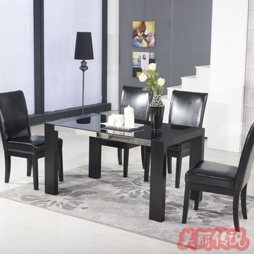 利豪小户型简约现代餐桌左右沙发客厅钢化玻璃黑色实木餐台210
