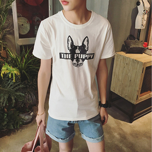 2016韩版卡通印花休闲短袖圆领T恤男 青少年学生修身半袖体恤衫潮