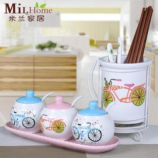 米兰 陶瓷调味罐套装/筷子筒厨房用品5件套装6款创意组合包邮