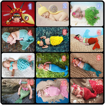 儿童拍照摄影服装 宝宝满月周岁拍照/毛线编织美人鱼衣服/