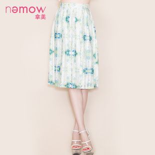 Nemow/拿美2015秋季专柜新款高腰印花条纹伞裙 优雅A字裙A5L249