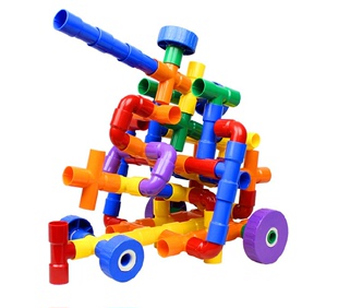 BW183动力拼插积木 塑料益智玩具水管带轮 特大桶装批发