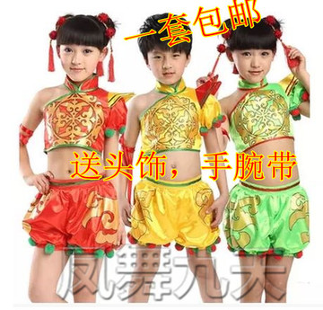 元旦儿童演出服男女童民族舞蹈服装幼儿古装肚兜灯笼服中国风