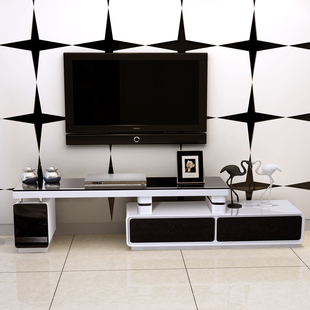 现代简约黑白色亮光烤漆圆角钢化玻璃伸缩客厅加长电视柜包邮