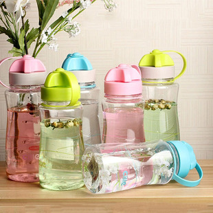 希乐塑料杯 夏季儿童水杯耐热防摔便携水壶透明带盖学生水杯