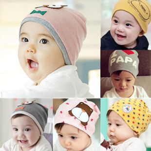 秋冬新款我爱爸爸妈妈婴幼儿保暖帽子儿童套头帽针织纯棉宝宝帽子