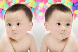 双胞胎男宝宝画、可爱婴幼儿海报、宝宝墙画、胎教海报
