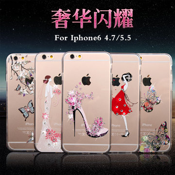 苹果6plus手机壳六水钻5.5奢华iphone6保护套4.7透明外壳硅胶软女