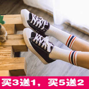 韩国袜子女士堆堆袜日系秋冬中筒袜双杠运动女棉袜长筒复古保暖袜