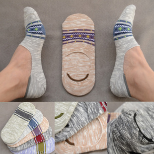 日系 船袜男隐形袜夏季低帮纯棉薄吸汗硅胶防滑 浅口大码粗线袜子