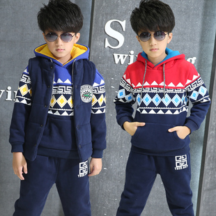 2015童装5男童秋冬装套装6-7儿童运动卫衣三件套8加绒加厚12岁10
