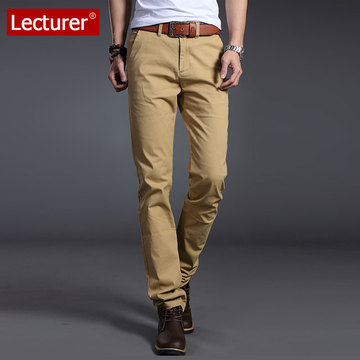 Lecturer秋季薄款高弹力男士休闲裤修身直筒男裤韩版青年大码长裤