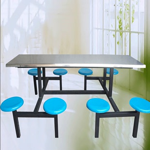 订做8人位不锈钢食堂餐桌椅学生食堂圆凳餐桌椅