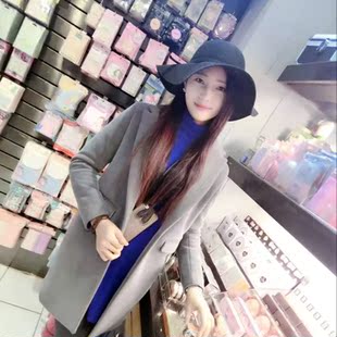 2015新款韩版女装冬装中长款茧型毛呢外套女宽松羊绒呢子大衣加厚