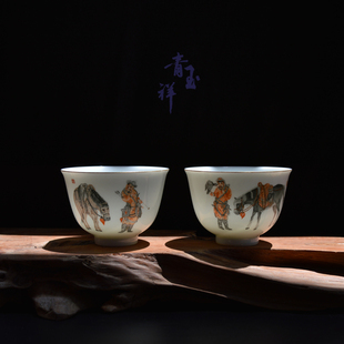 【茗器坊】粉彩描金杯鸟伐尚城将大清乾隆年制品茗杯手绘瓷器薄胎