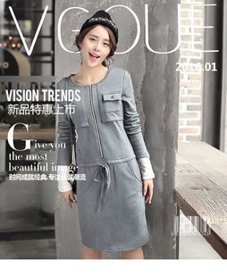 2016春季新款韩版宽松显瘦运动休闲卫衣裙两件套加绒连衣裙女