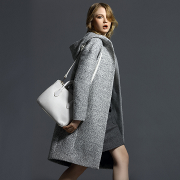 迷失原创设计2015冬季新品羊毛呢连帽长款女大衣简约大码外套