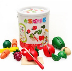 热销早教木制玩具蔬菜切切看玩具过家家玩具切切乐切水果玩具桶装