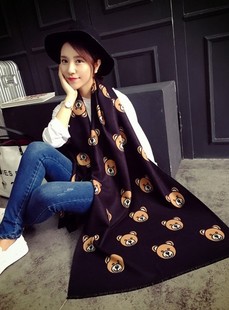 2015欧美春秋韩国小熊明星同款双面羊绒围巾披肩两用女加厚长款冬