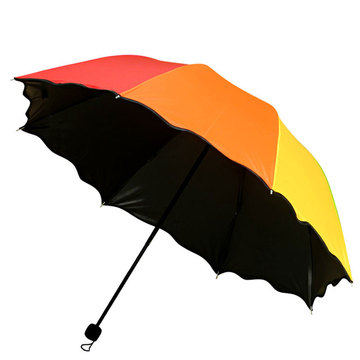 新款彩色折叠黑胶伞彩虹伞三折雨伞8面彩色雨伞遮阳伞超强防晒伞